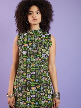 Nooworks Black Floral Mock-Neck Mini Dress